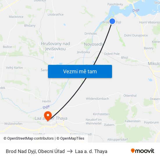 Brod Nad Dyjí, Obecní Úřad to Laa a. d. Thaya map