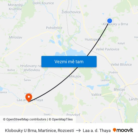 Klobouky U Brna, Martinice, Rozcestí to Laa a. d. Thaya map