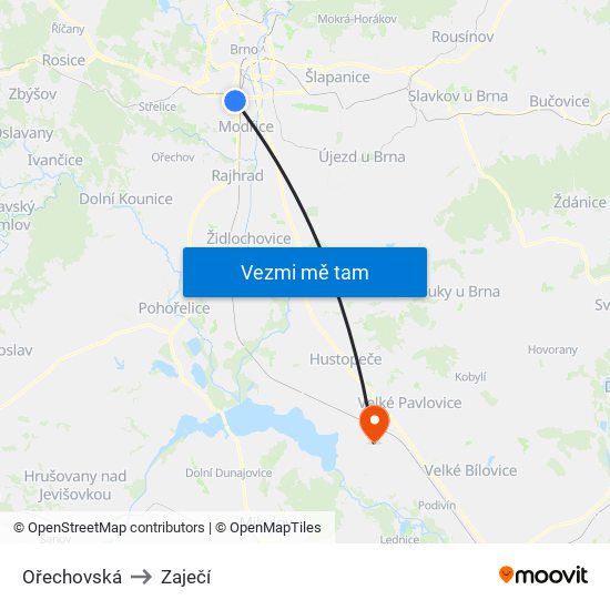 Ořechovská to Zaječí map