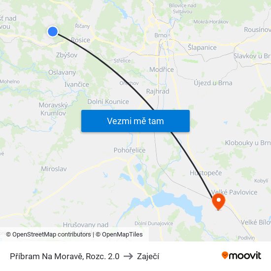 Příbram Na Moravě, Rozc. 2.0 to Zaječí map