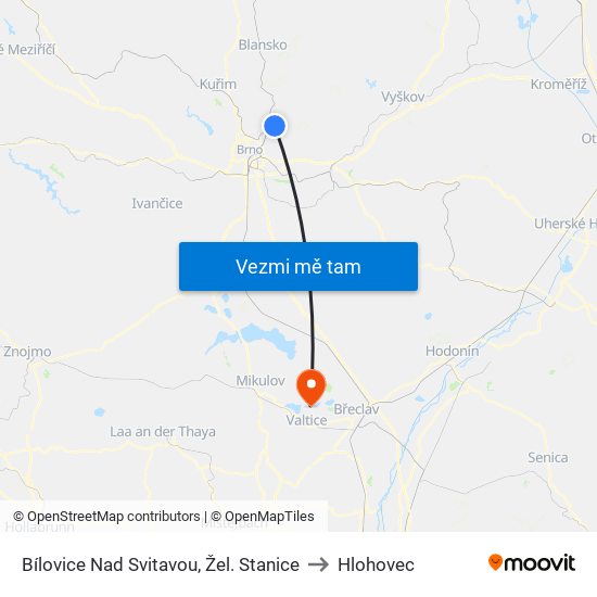 Bílovice Nad Svitavou, Žel. Stanice to Hlohovec map