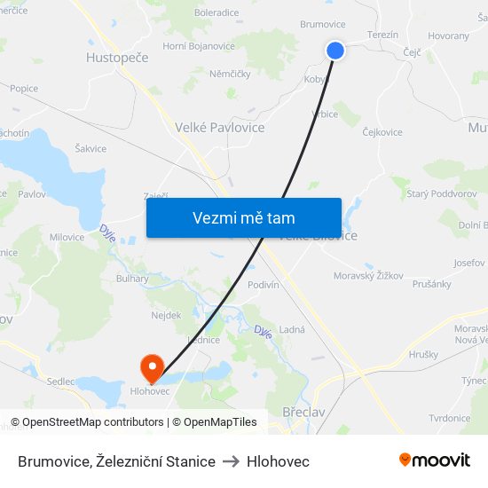 Brumovice, Železniční Stanice to Hlohovec map