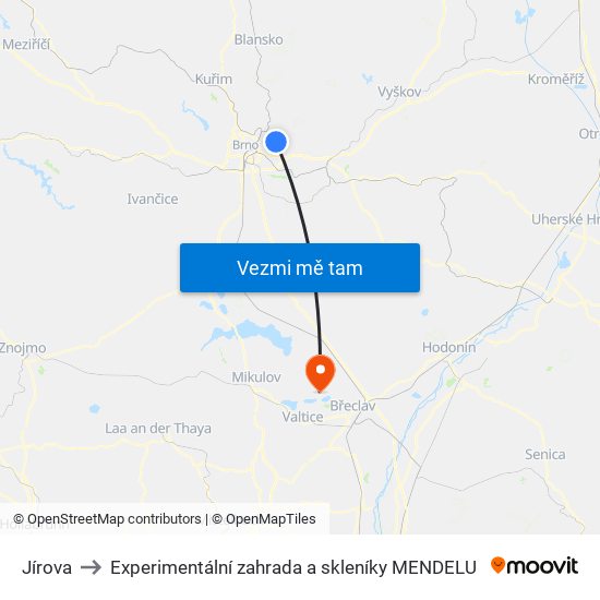 Jírova to Experimentální zahrada a skleníky MENDELU map