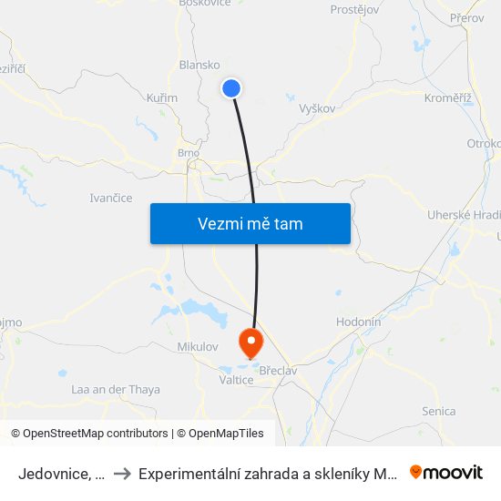 Jedovnice, Pila to Experimentální zahrada a skleníky MENDELU map