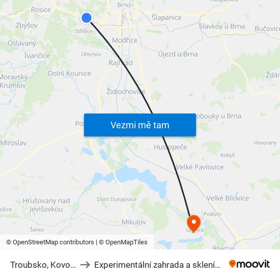 Troubsko, Kovopodnik to Experimentální zahrada a skleníky MENDELU map