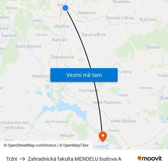 Tržní to Zahradnická fakulta MENDELU budova A map