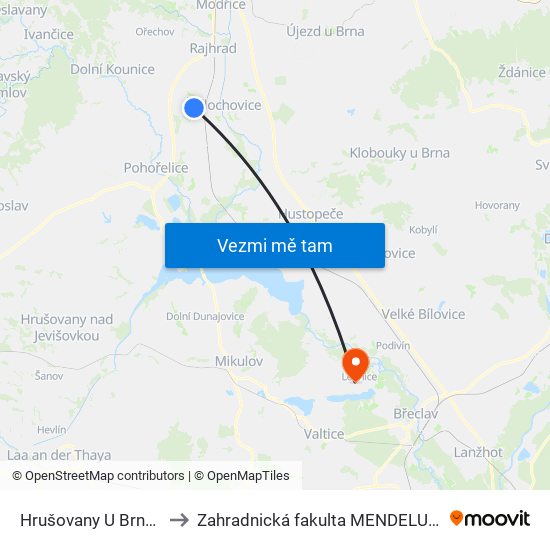 Hrušovany U Brna, Vúza to Zahradnická fakulta MENDELU budova A map