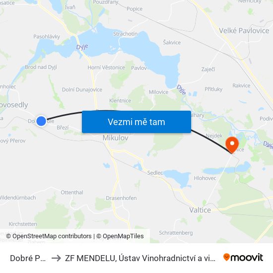 Dobré Pole to ZF MENDELU, Ústav Vinohradnictví a vinařství map