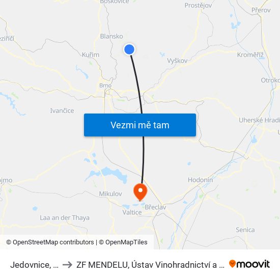 Jedovnice, Pila to ZF MENDELU, Ústav Vinohradnictví a vinařství map