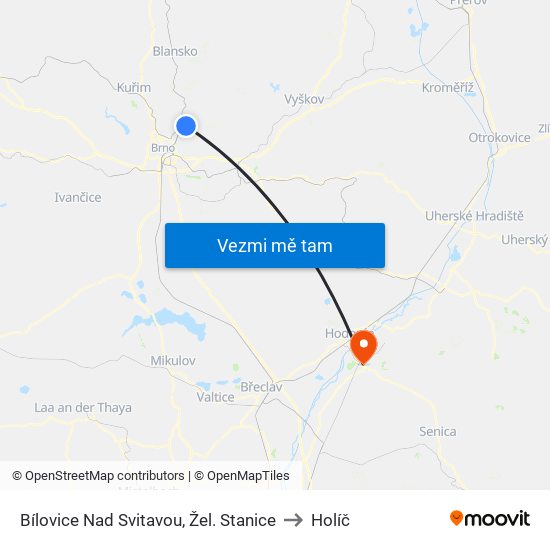 Bílovice Nad Svitavou, Žel. Stanice to Holíč map