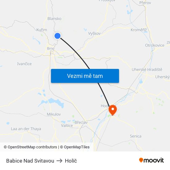 Babice Nad Svitavou to Holíč map