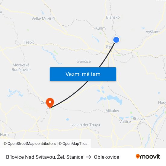 Bílovice Nad Svitavou, Žel. Stanice to Oblekovice map