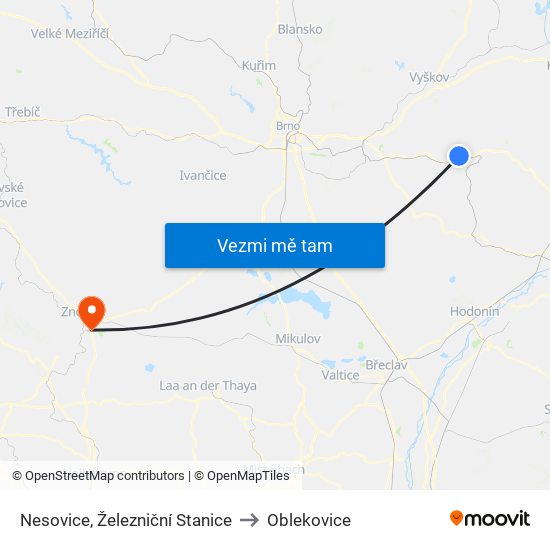 Nesovice, Železniční Stanice to Oblekovice map