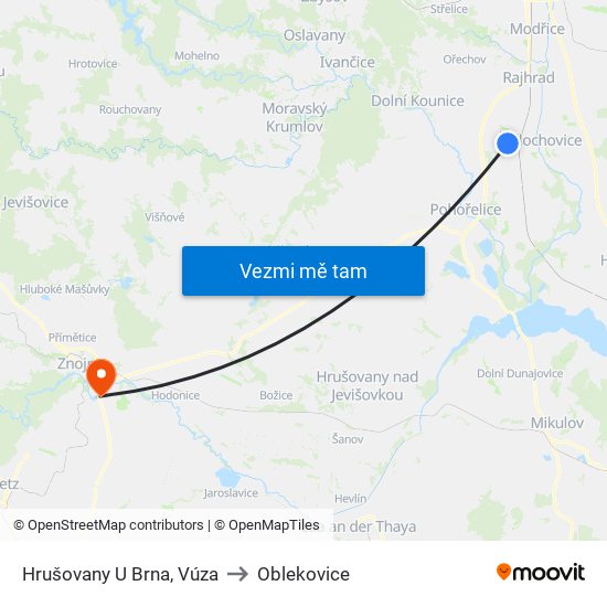 Hrušovany U Brna, Vúza to Oblekovice map