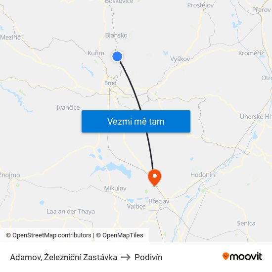 Adamov, Železniční Zastávka to Podivín map