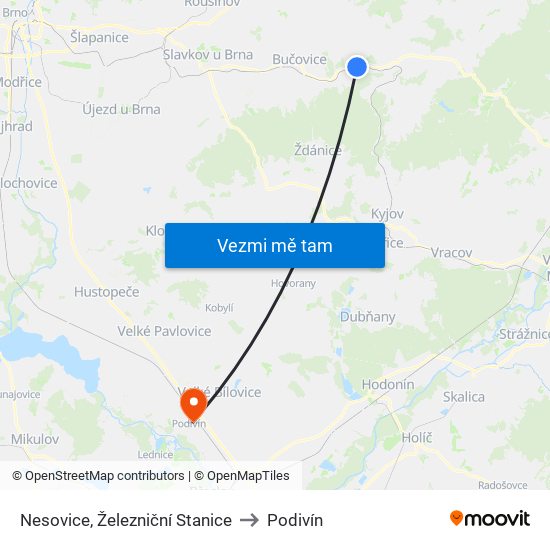 Nesovice, Železniční Stanice to Podivín map