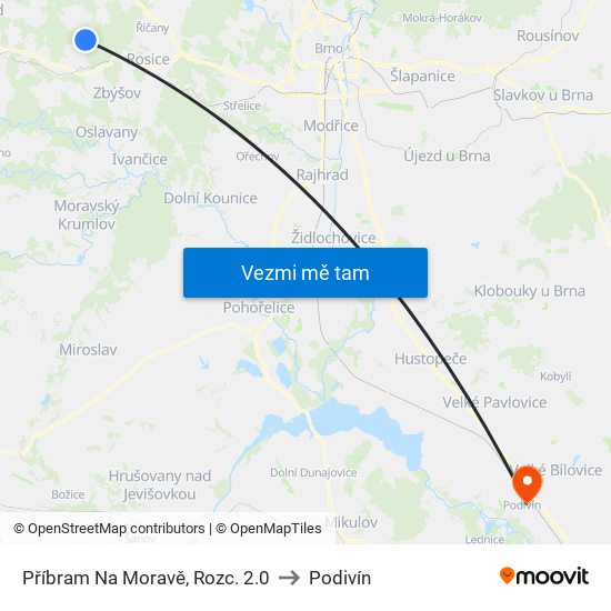 Příbram Na Moravě, Rozc. 2.0 to Podivín map