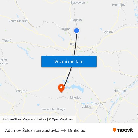 Adamov, Železniční Zastávka to Drnholec map