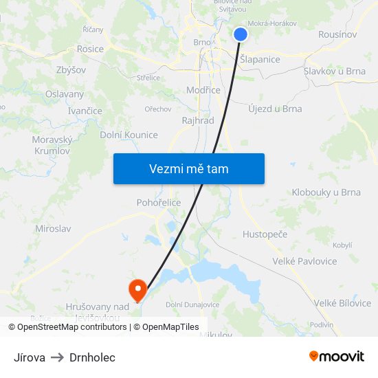 Jírova to Drnholec map