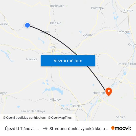 Újezd U Tišnova, Závod to Stredoeurópska vysoká škola v Skalici map