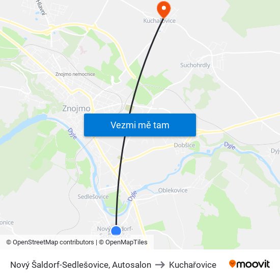 Nový Šaldorf-Sedlešovice, Autosalon to Kuchařovice map