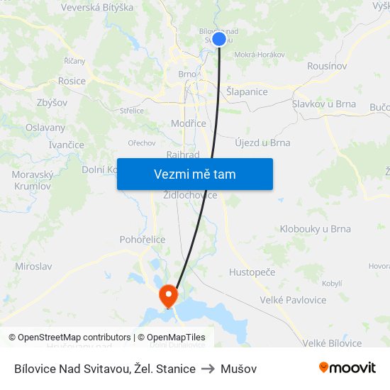 Bílovice Nad Svitavou, Žel. Stanice to Mušov map