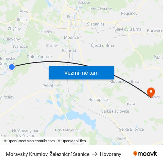 Moravský Krumlov, Železniční Stanice to Hovorany map