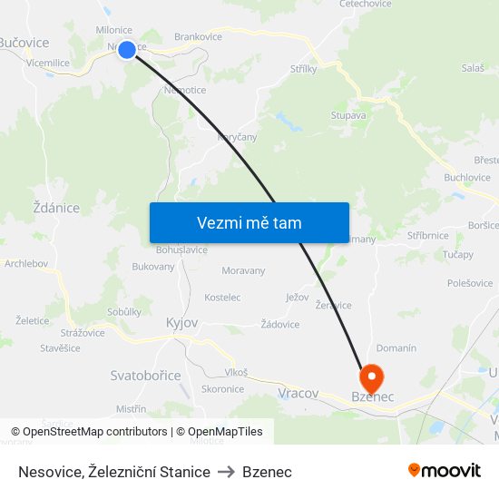 Nesovice, Železniční Stanice to Bzenec map