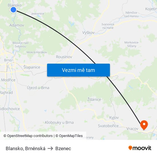 Blansko, Brněnská to Bzenec map