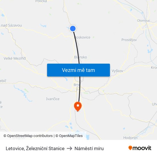 Letovice, Železniční Stanice to Náměstí míru map