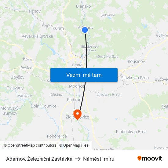 Adamov, Železniční Zastávka to Náměstí míru map