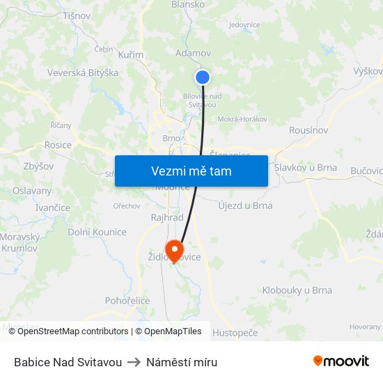 Babice Nad Svitavou to Náměstí míru map