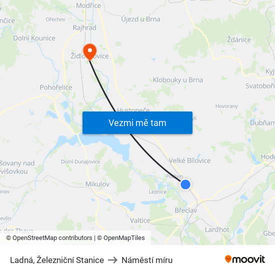 Ladná, Železniční Stanice to Náměstí míru map