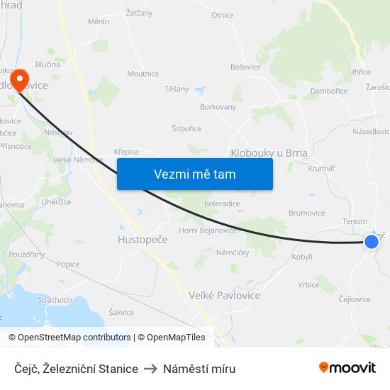 Čejč, Železniční Stanice to Náměstí míru map