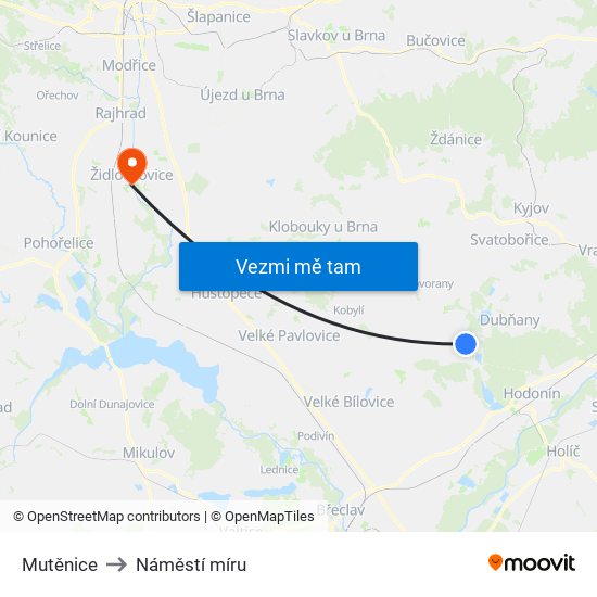Mutěnice to Náměstí míru map