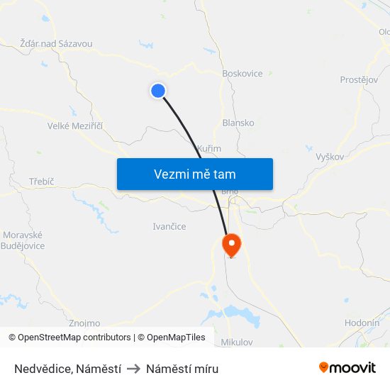 Nedvědice, Náměstí to Náměstí míru map