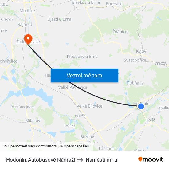 Hodonín, Autobusové Nádraží to Náměstí míru map