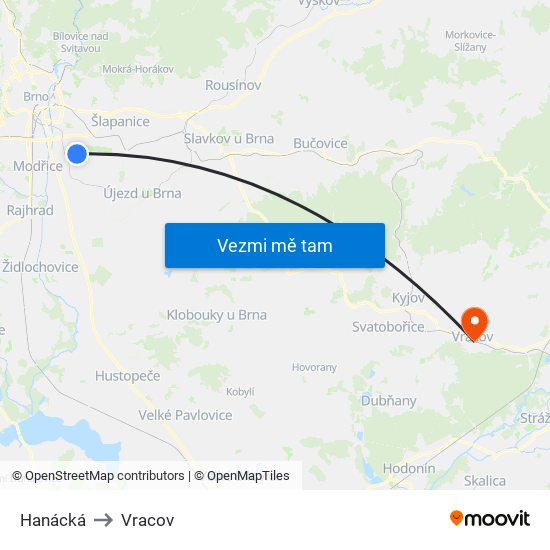 Hanácká to Vracov map