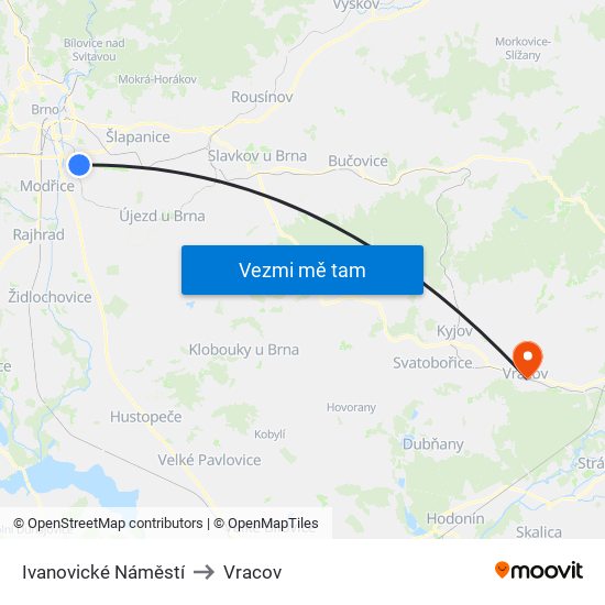 Ivanovické Náměstí to Vracov map