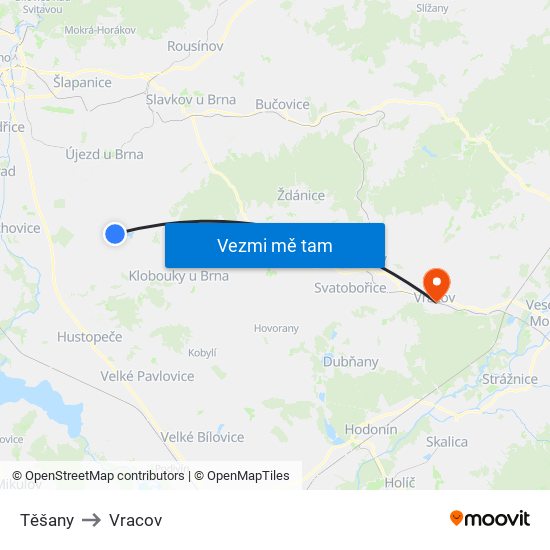 Těšany to Vracov map