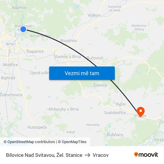 Bílovice Nad Svitavou, Žel. Stanice to Vracov map