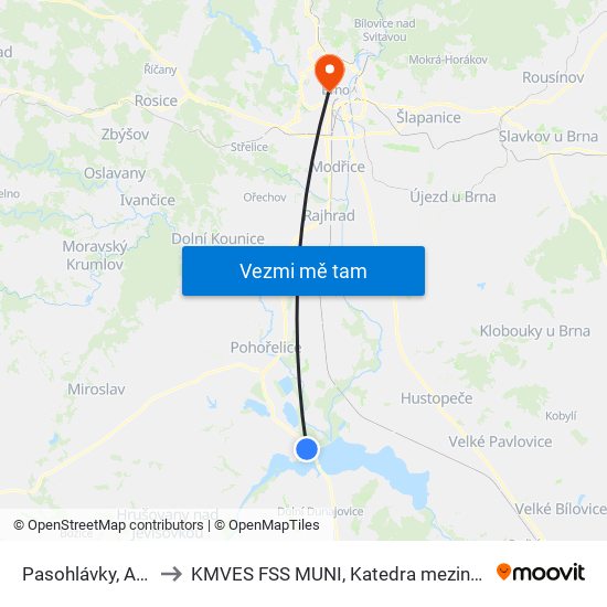 Pasohlávky, Aqualand Moravia to KMVES FSS MUNI, Katedra mezinárodních vztahů a evropských studií map