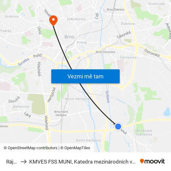 Ráječek to KMVES FSS MUNI, Katedra mezinárodních vztahů a evropských studií map