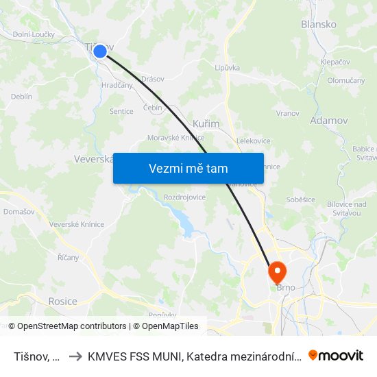 Tišnov, Riegrova to KMVES FSS MUNI, Katedra mezinárodních vztahů a evropských studií map