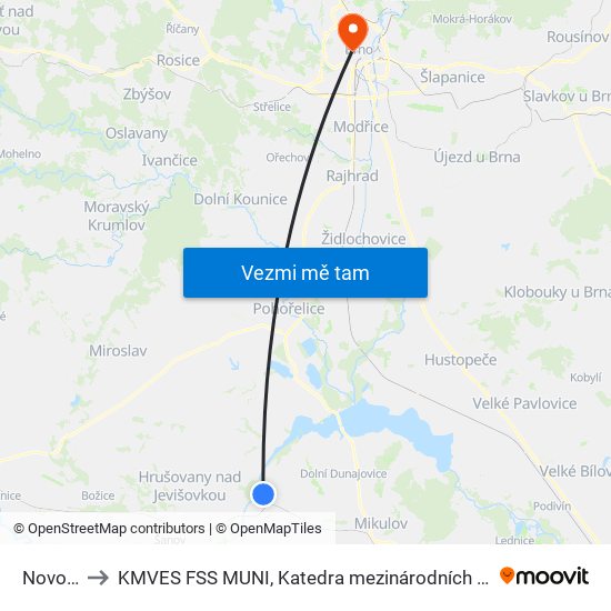 Novosedly to KMVES FSS MUNI, Katedra mezinárodních vztahů a evropských studií map