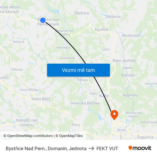 Bystřice Nad Pern., Domanín, Jednota to FEKT VUT map