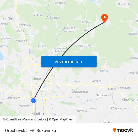 Ořechovská to Bukovinka map