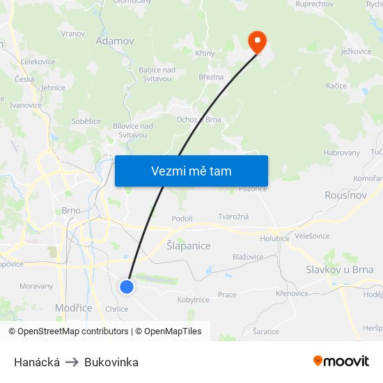 Hanácká to Bukovinka map