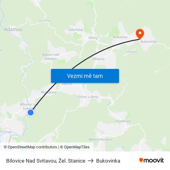 Bílovice Nad Svitavou, Žel. Stanice to Bukovinka map