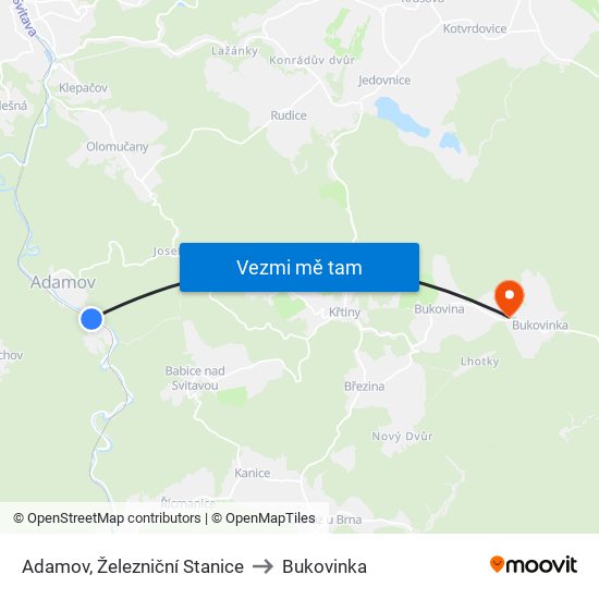 Adamov, Železniční Stanice to Bukovinka map